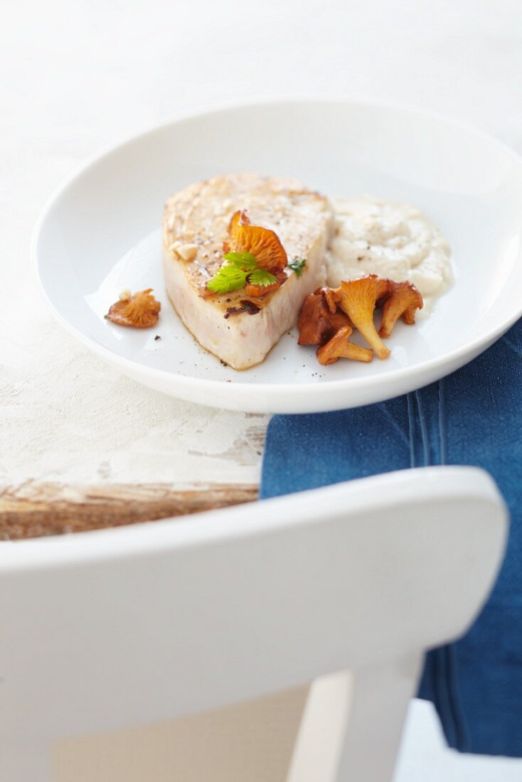 Shark steak with chanterelles