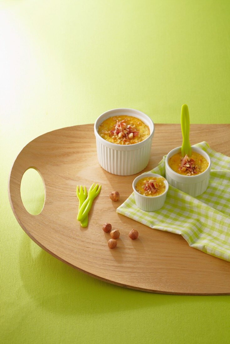 A savoury baked custard with bacon and nuts