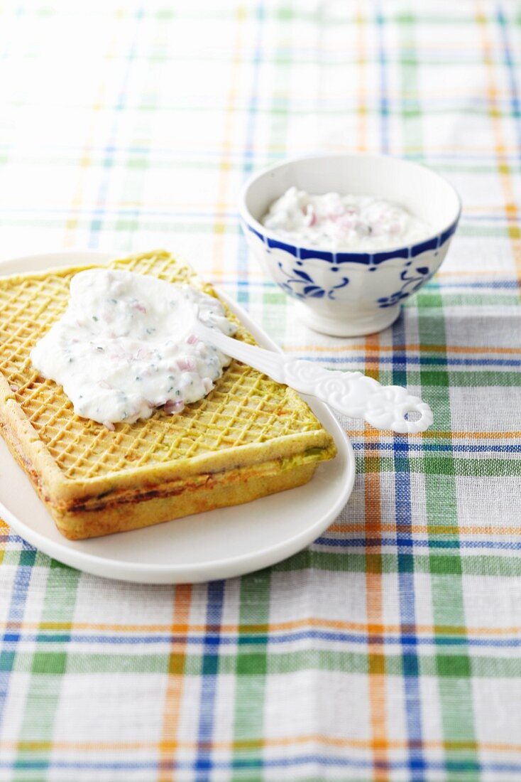Indian-spiced waffle with dip