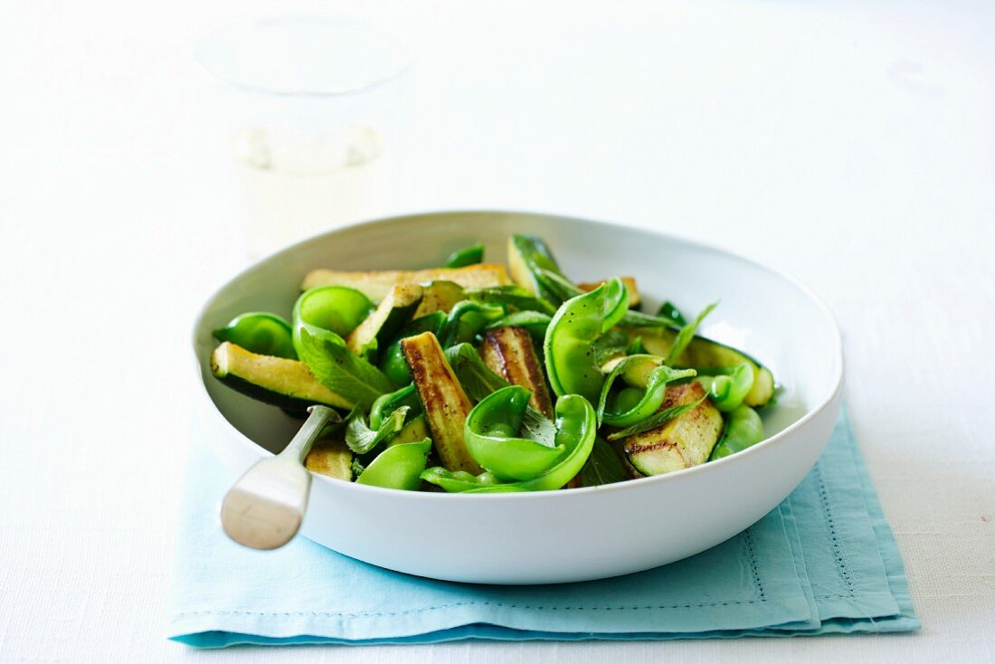 Zucchini and snow pea saute