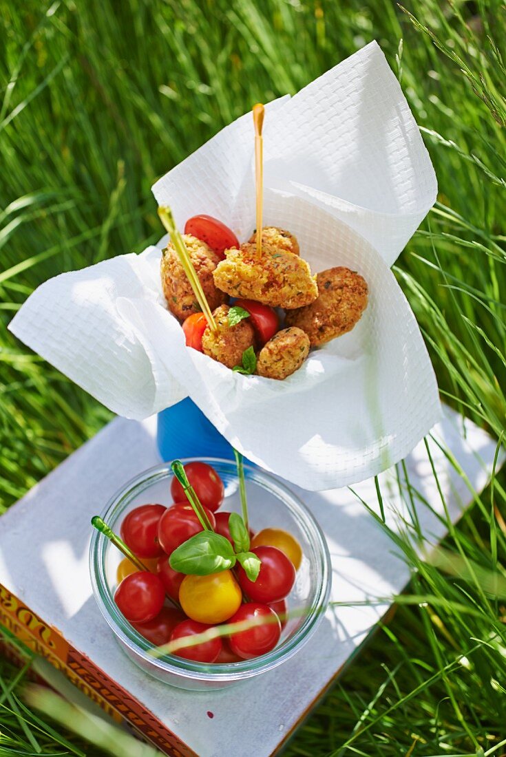 Falafel with tomatoes at a picnic