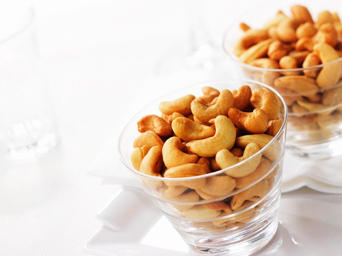 Toasted cashew nuts in glasses