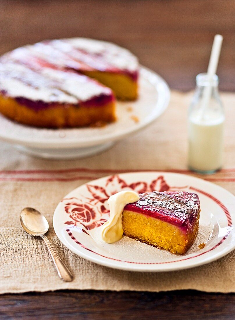 Rhubarb and orange upside-down cake