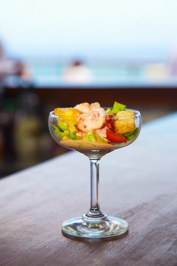 Classic prawn cocktail on a restaurant counter