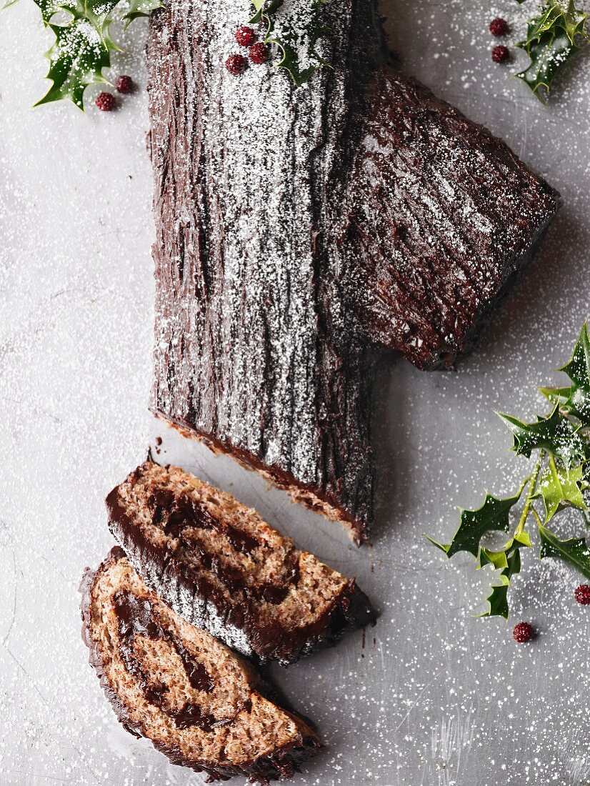 Yule Log (Schokoladenrolle) zu Weihnachten