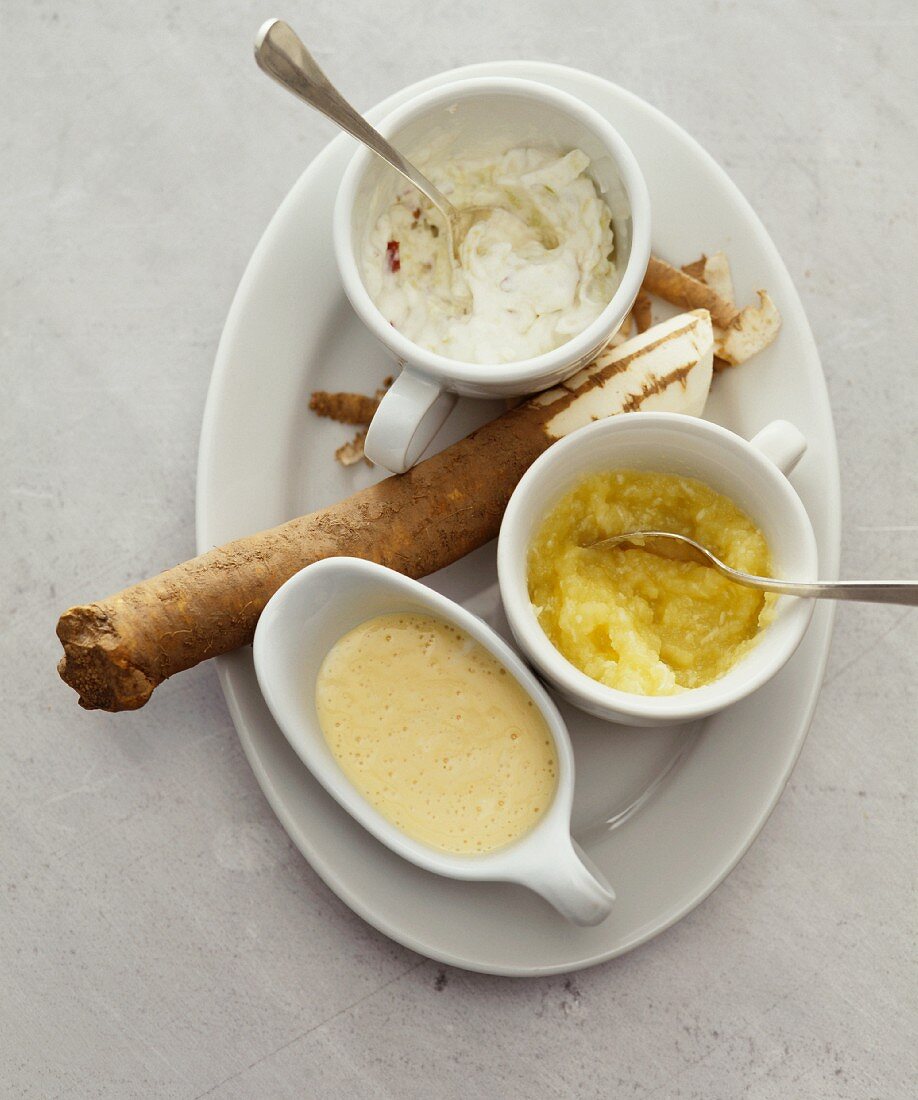 Three sauces with horseradish root