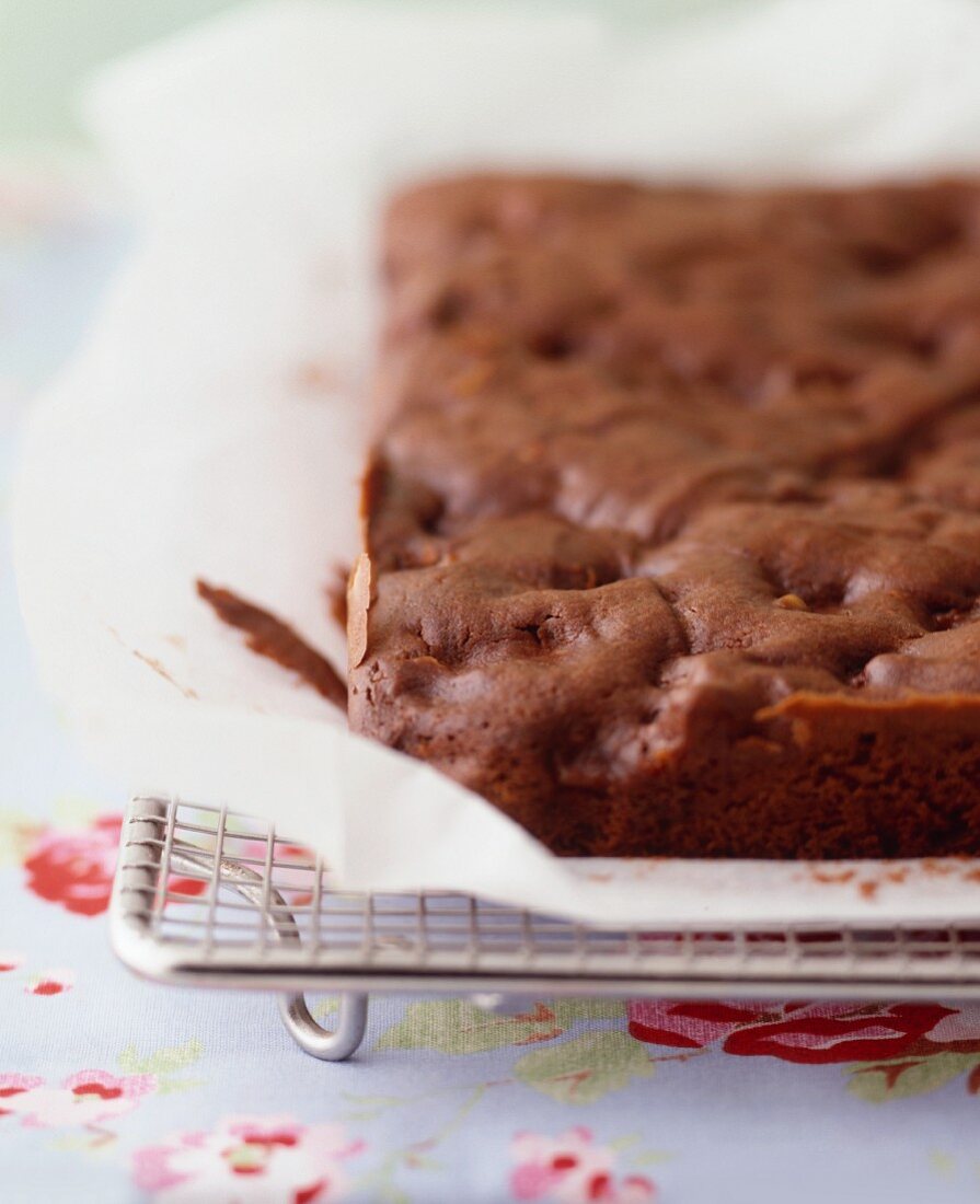 Brownie traybake, not yet sliced