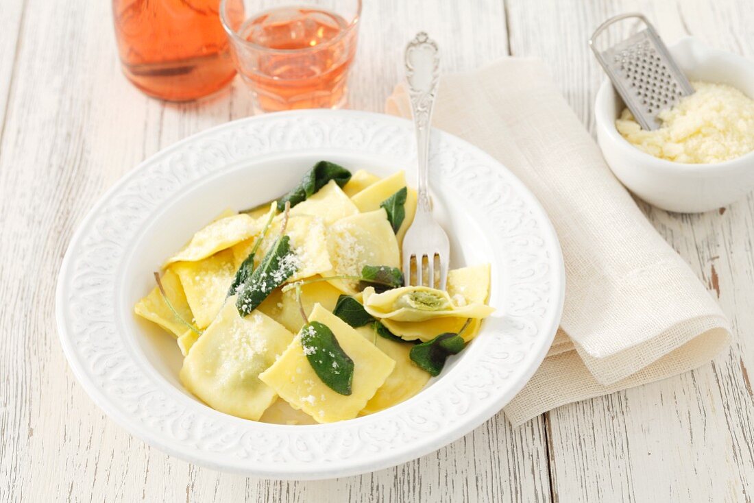 Ravioli with sage and cheese