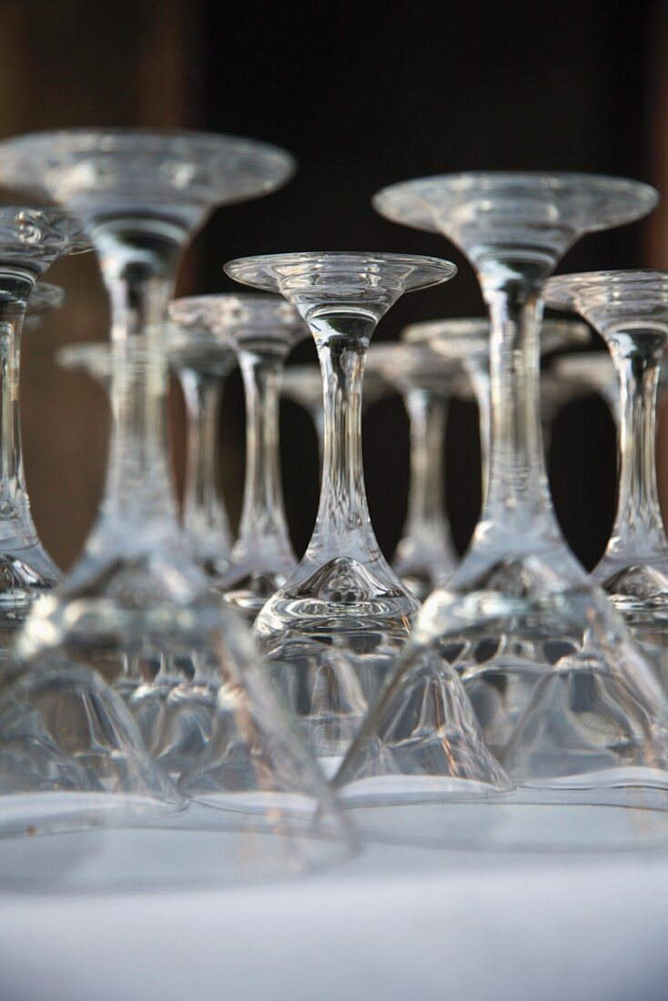 Upturned empty Martini glasses