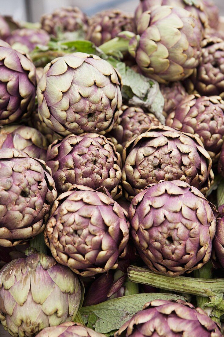 Fresh Stacked Artichokes at the Market