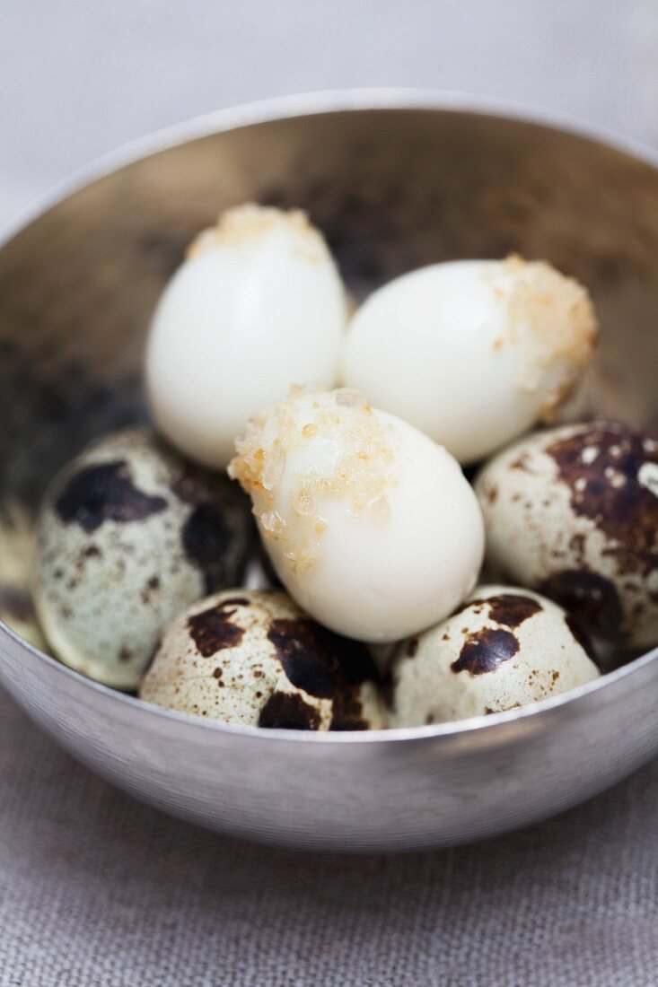 Boiled quails' eggs with salt