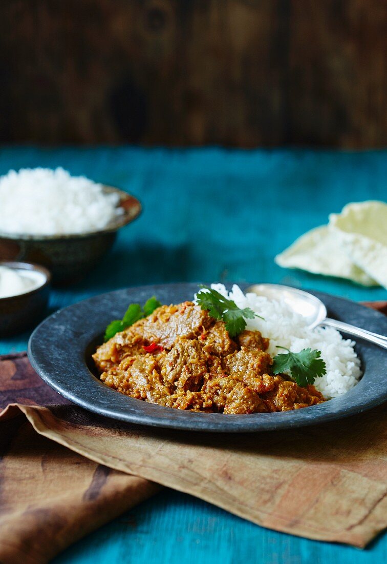 Beef curry with rice (India)