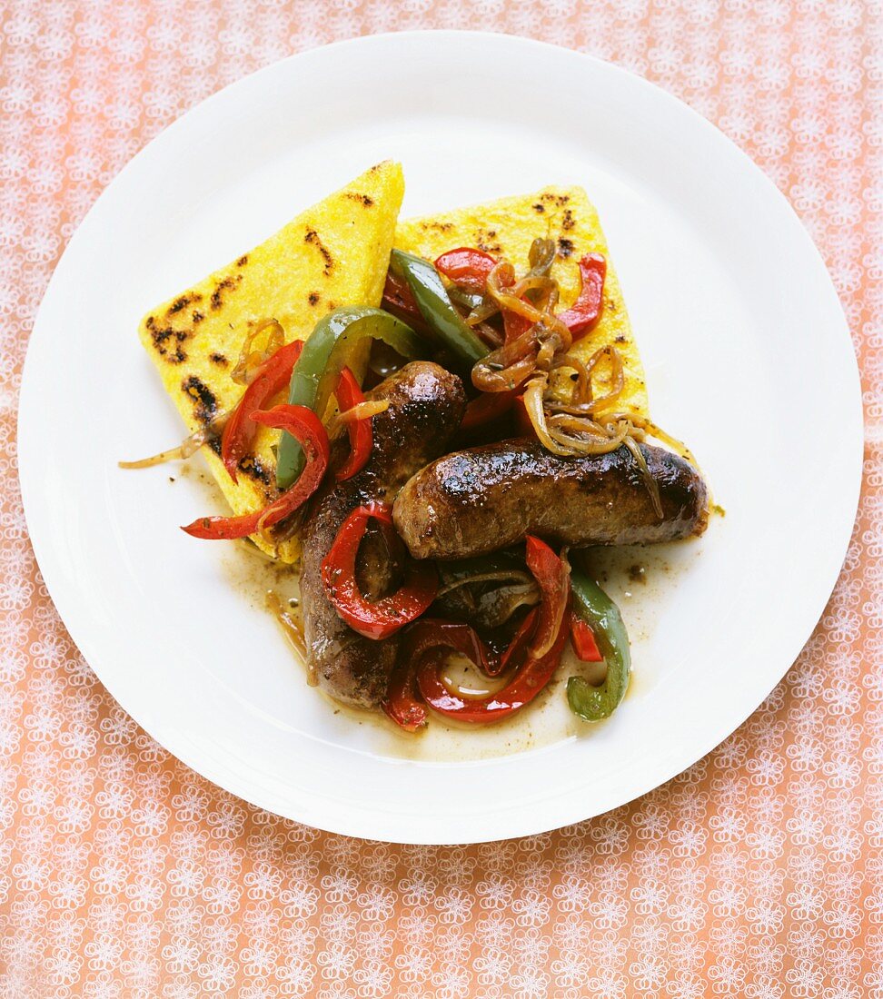 Sausage and peppers with toasted polenta