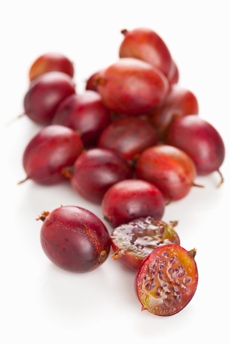 Red gooseberries, whole and halved