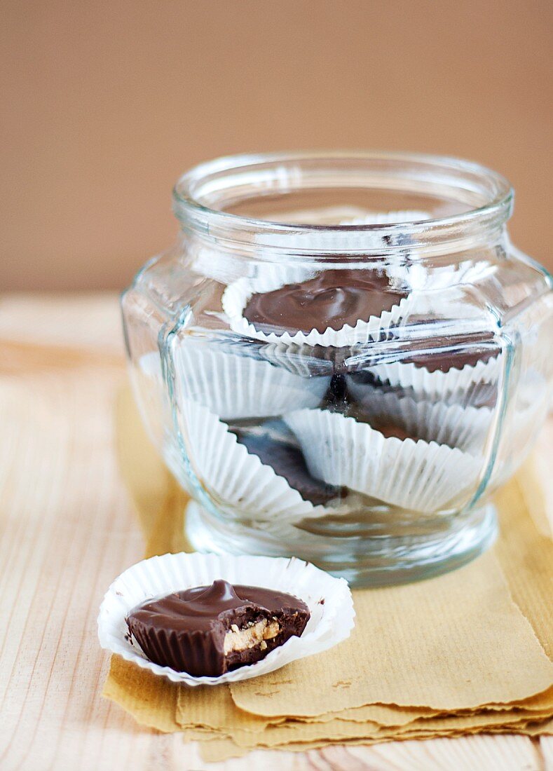 Mini almond butter & chocolate cakes in a storage jar