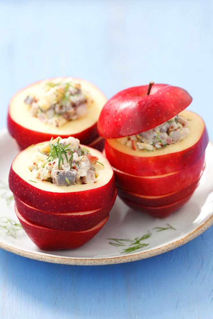 Herring & apple salad in hollowed-out apples