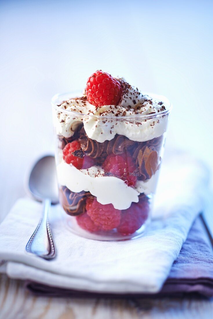 A raspberry and chocolate dessert