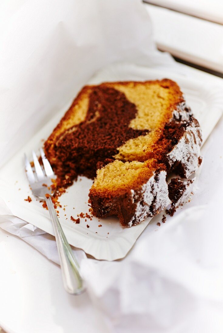A slice of marble cake