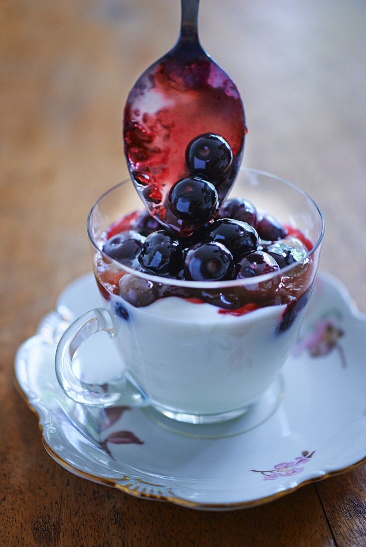A quark dessert with blueberries
