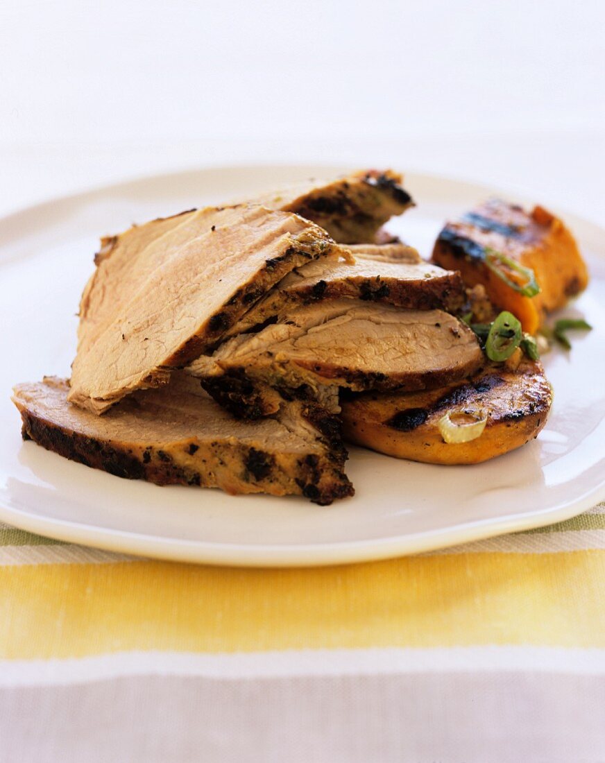 Roast veal with grilled sweet potatoes