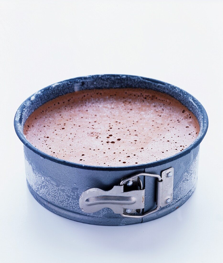 Chocolate ice cream in a spring-form cake tin