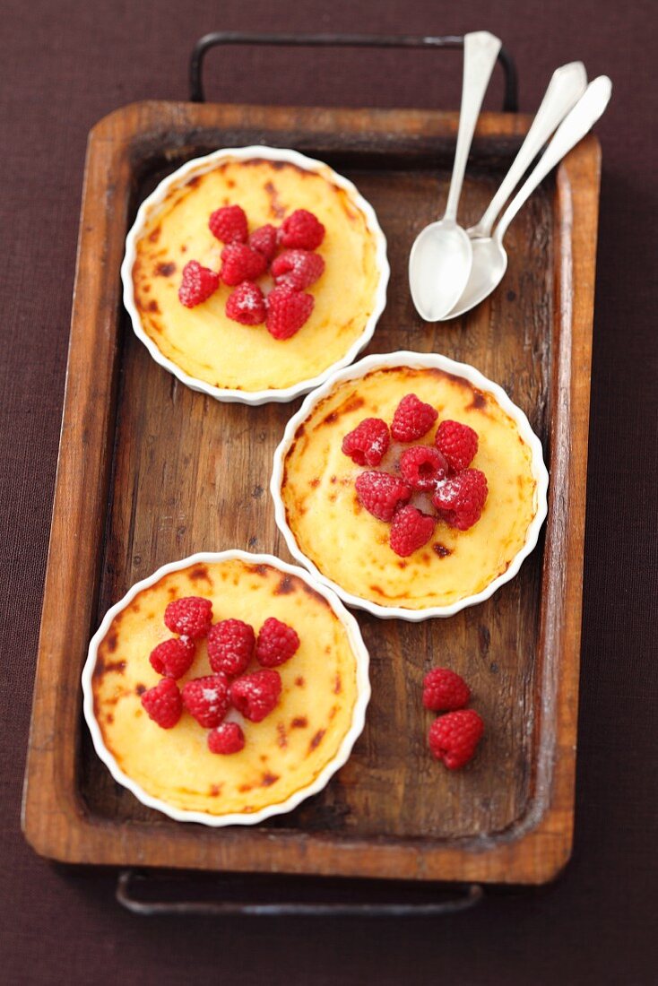 Sweetcorn custard with raspberries