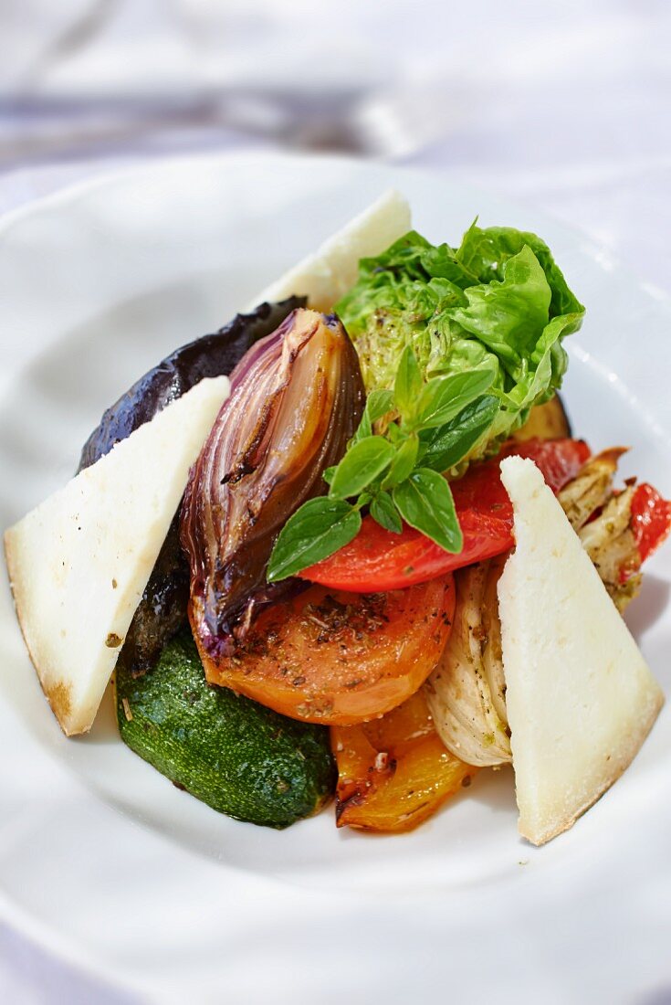 Grilled vegetables with cheese and oregano