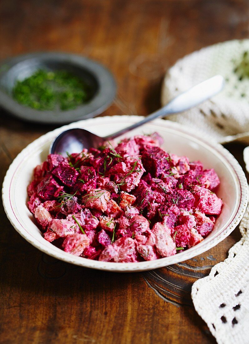 Beetroot salad with butter beans and vinaigrette (Russia)