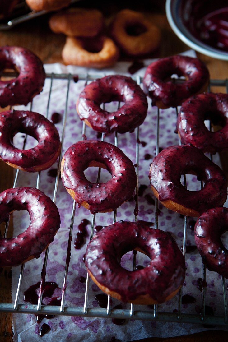 Doughnuts with blueberry icing