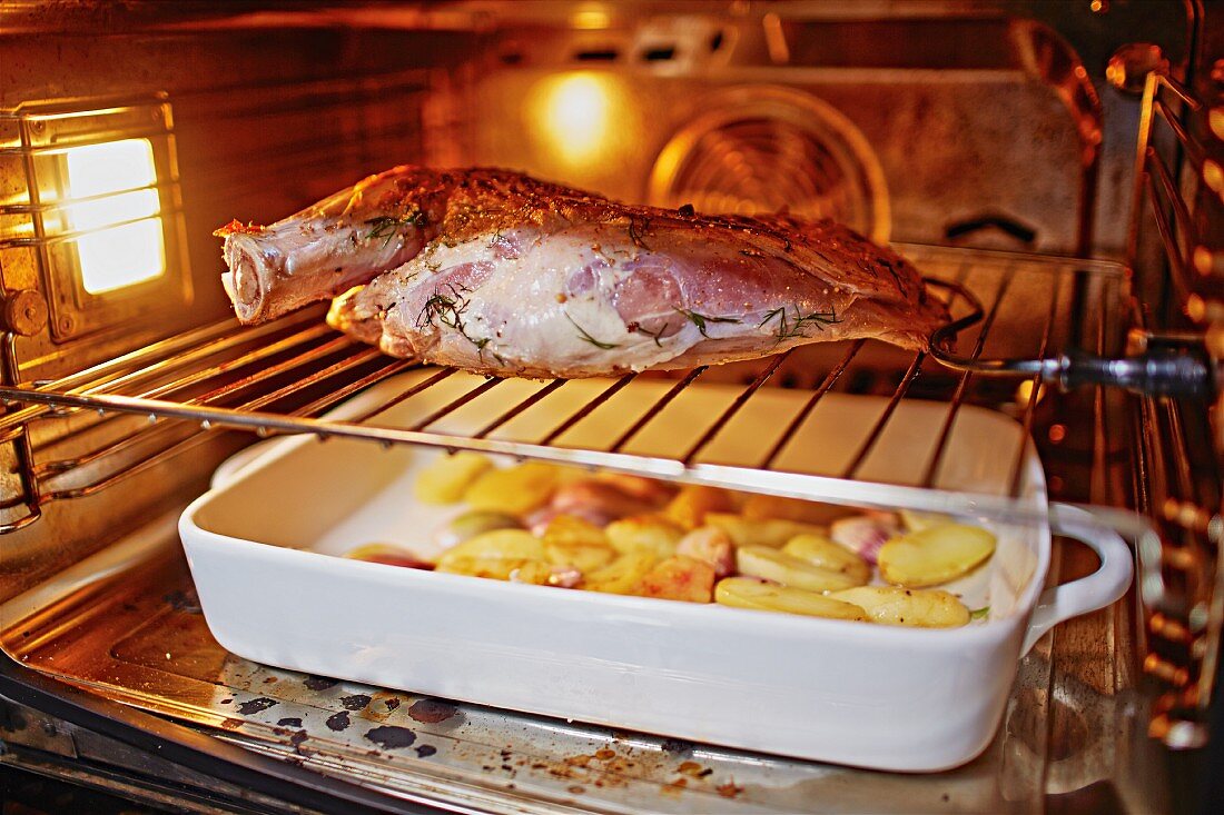 Lamb shoulder roasting in the oven