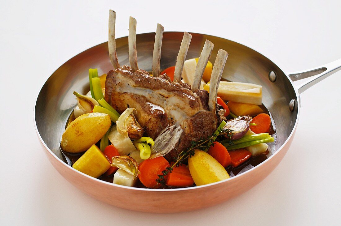 Rack of lamb with root vegetables