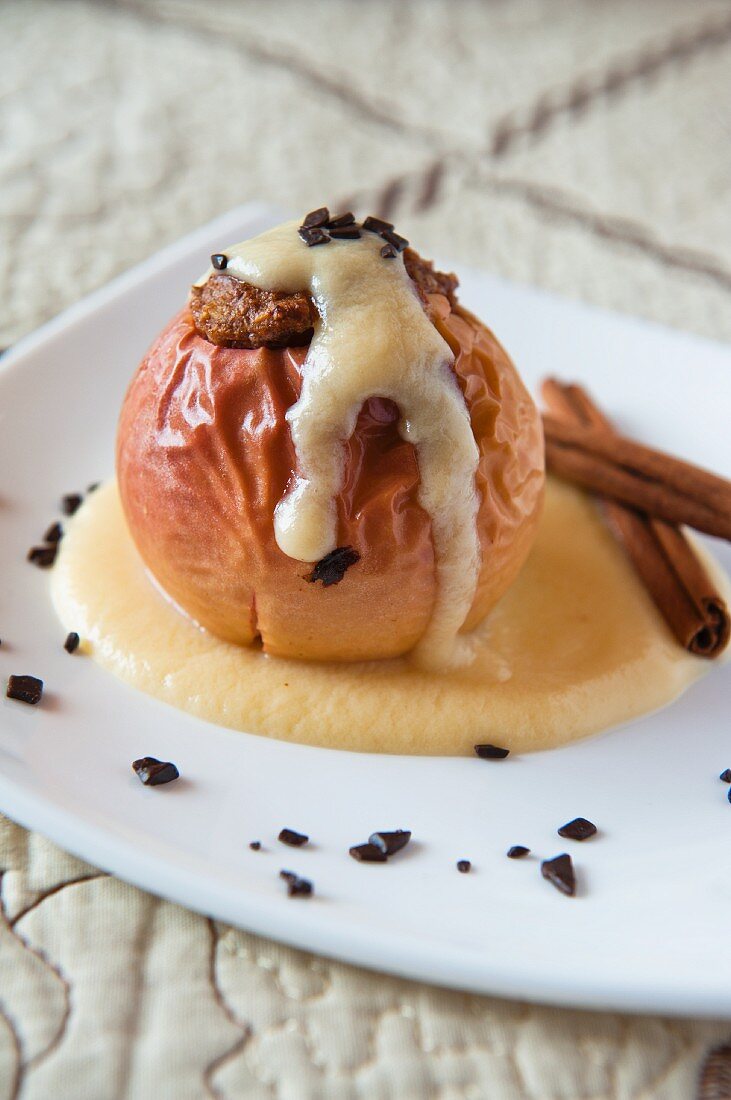 Baked apple with custard