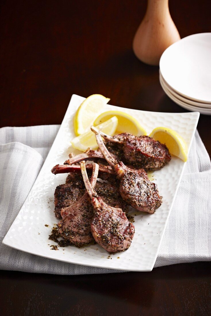 Grilled lamb chops with a herb and mustard marinade