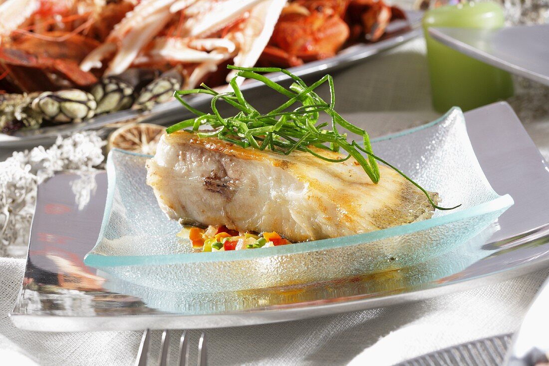 Roast turbot with vegetables
