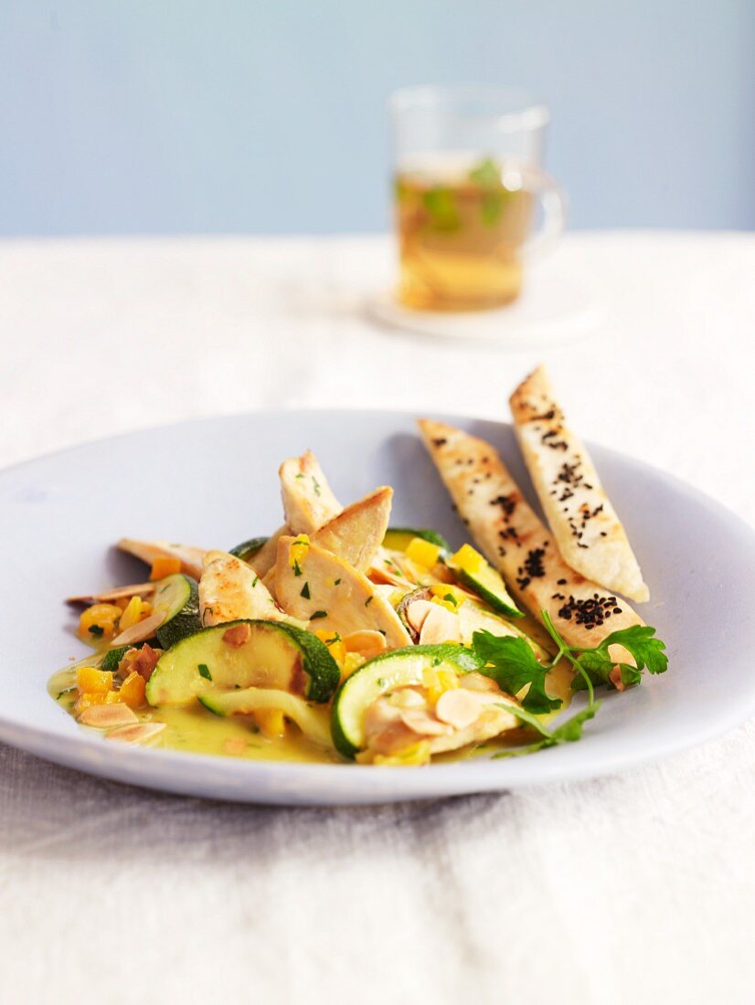 North African-style chicken breast with courgette, dried apricots and flaked almons