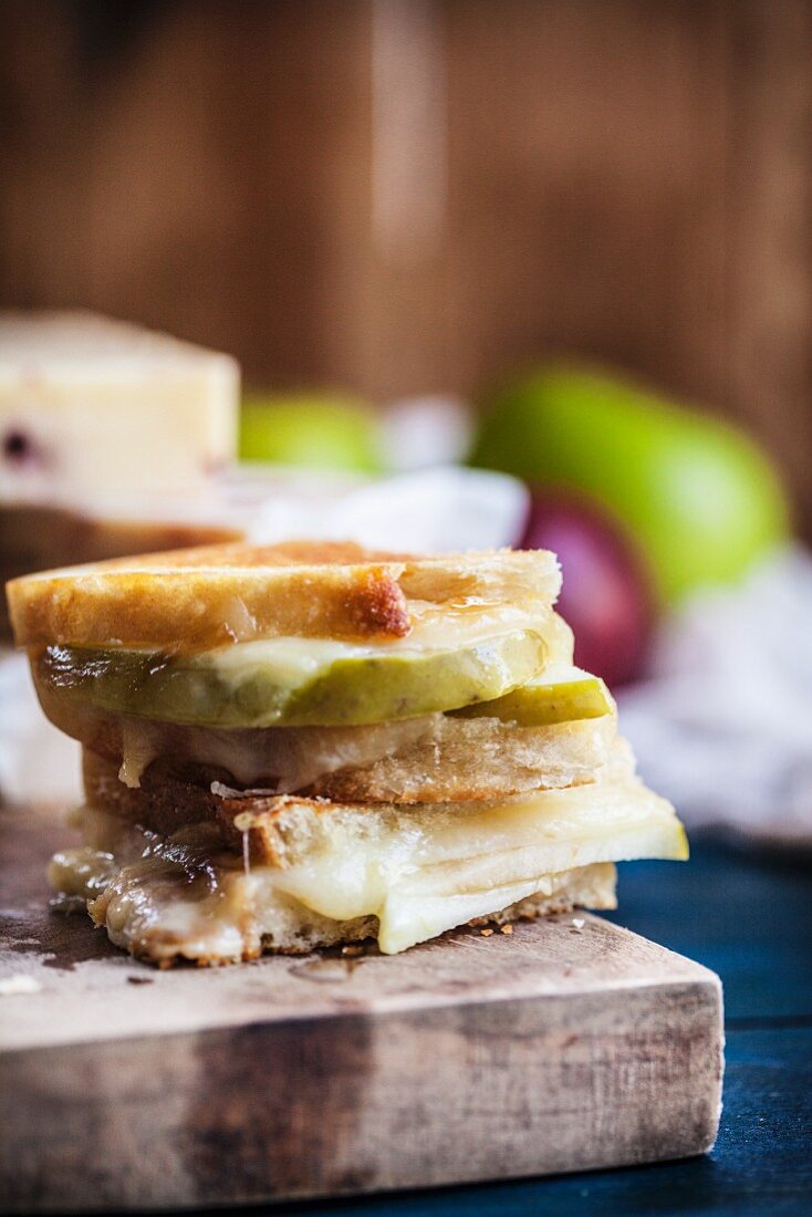 Grilled Cheese Made with Granny Smith Apples, White Cheddar Chesse and Dijon Mustard