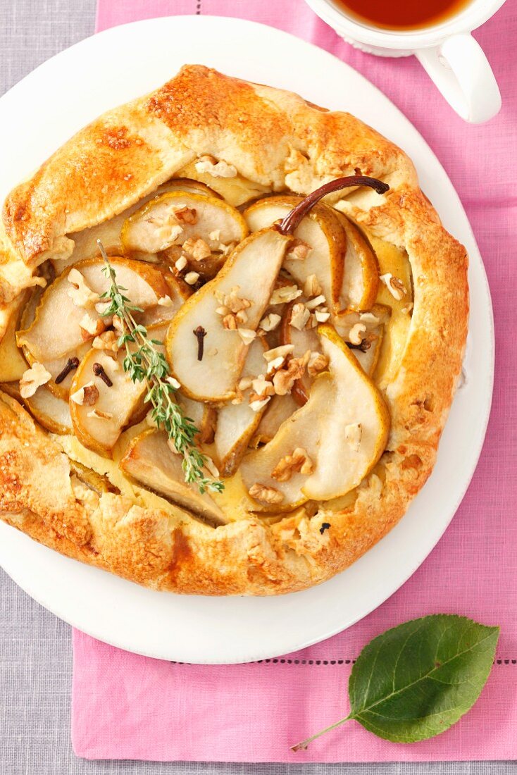 Pear tart with cheese and walnuts