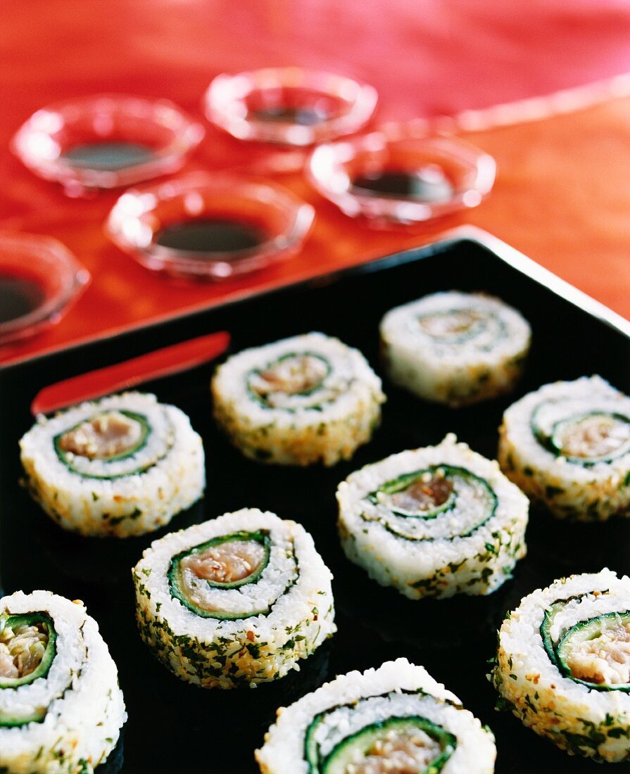 Platter of Sushi with Chopsticks