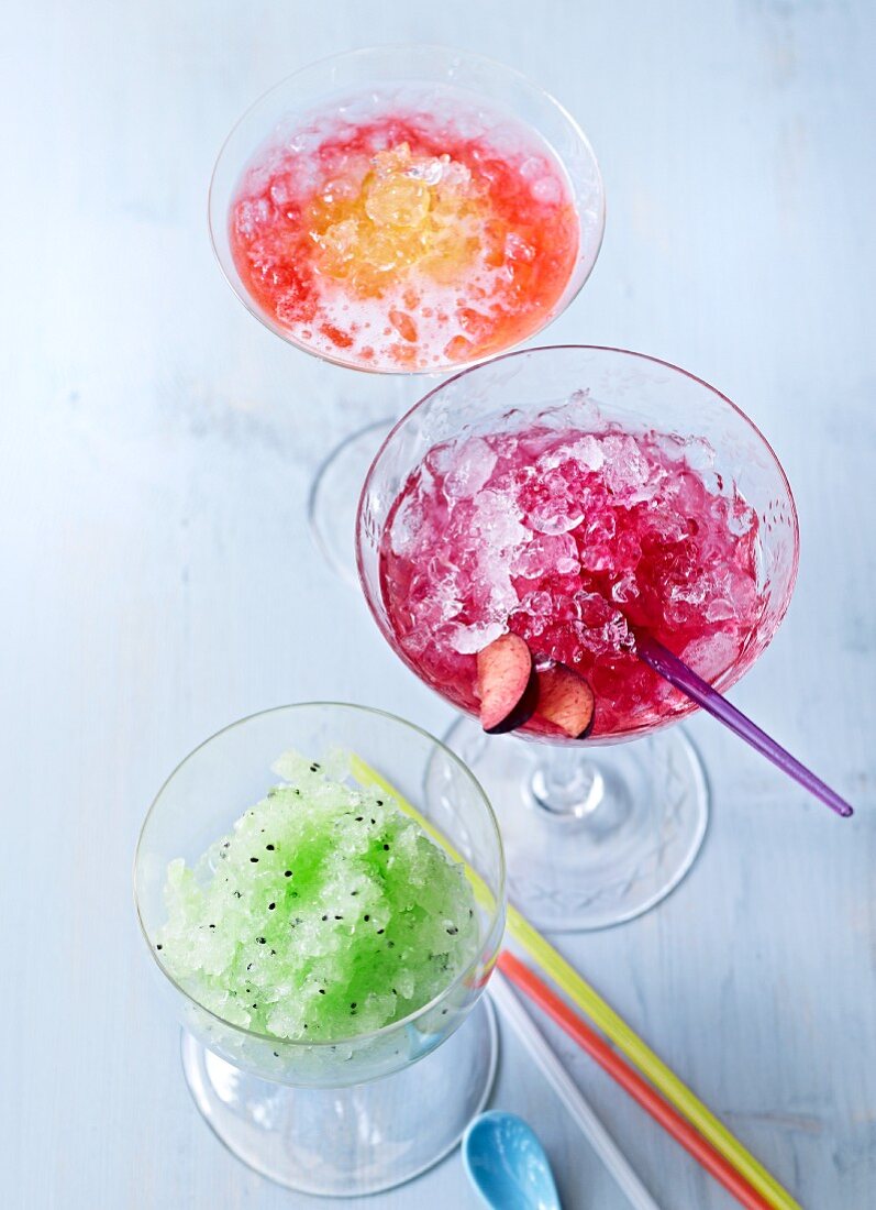 Cherry, kiwi & blood orange granitas