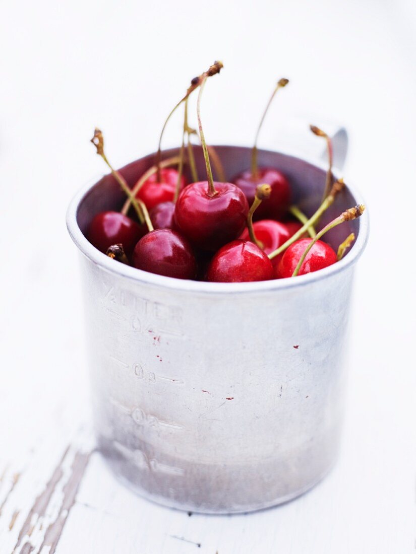 Cherries in metal container