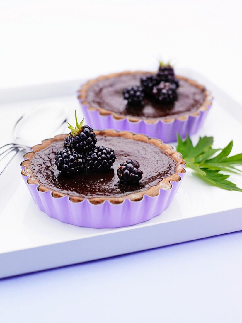 Schokoladentörtchen mit Brombeeren