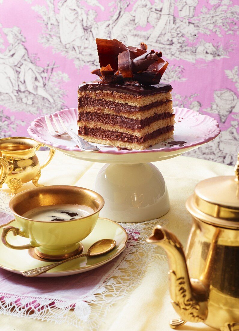 Cointreau ganache layer cake served with coffee