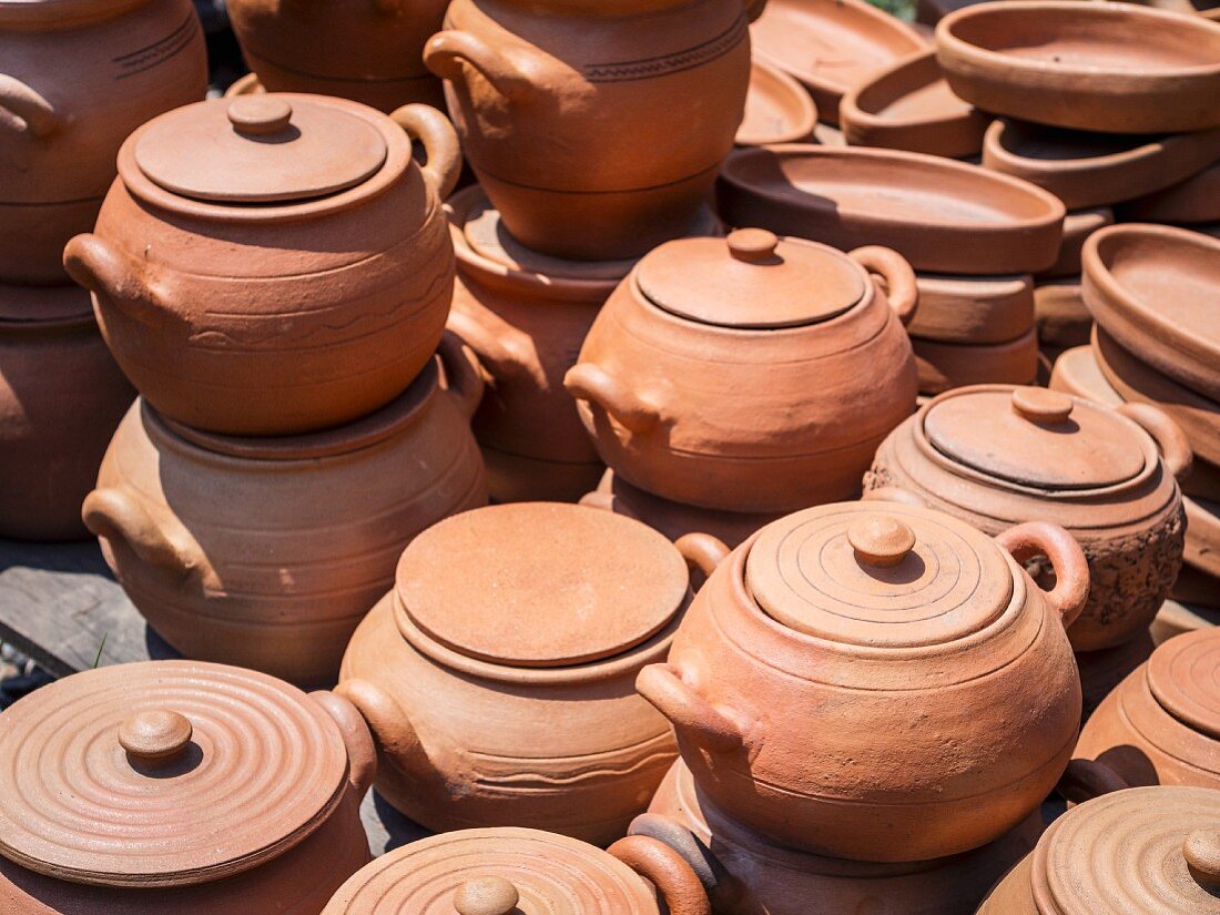 Clay pots used in traditional Georgian kitchen.