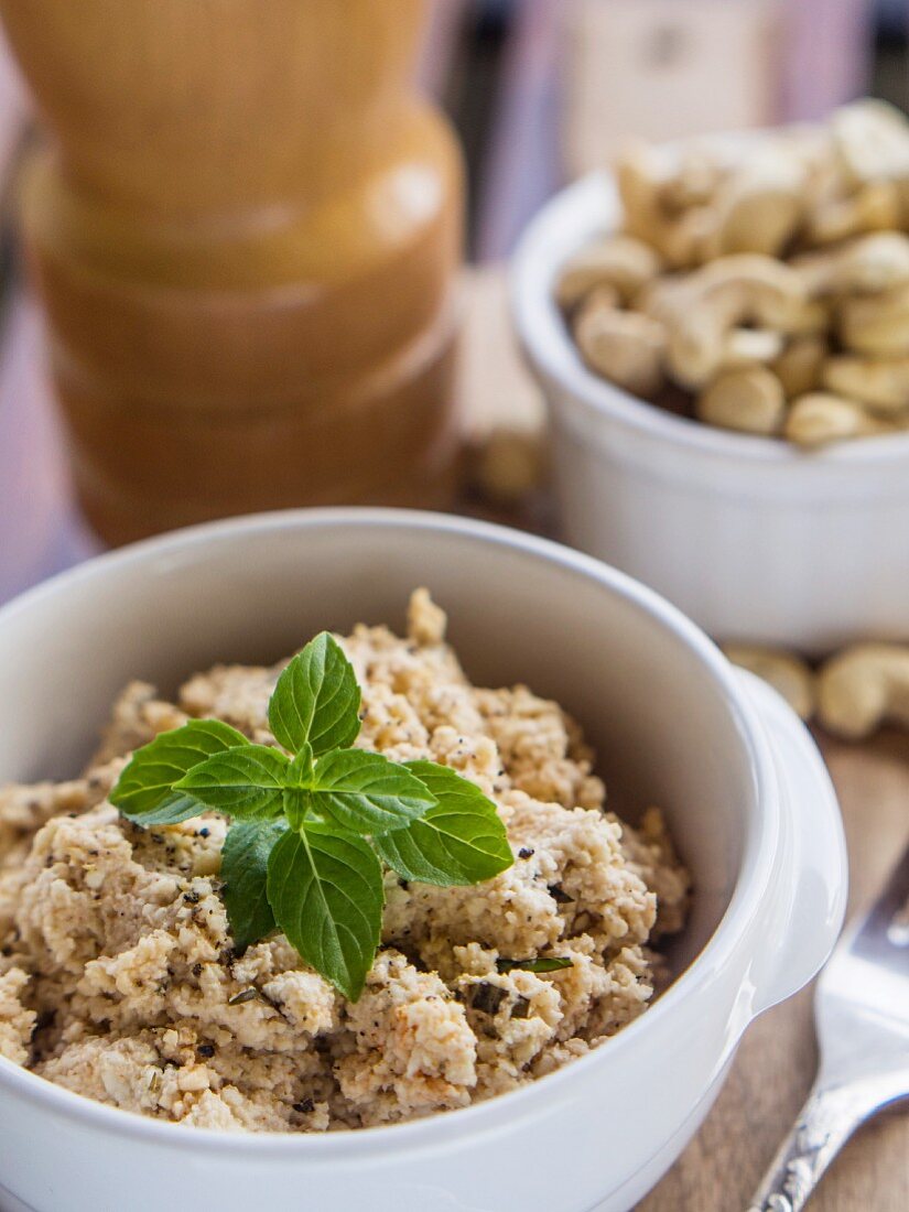 Vegetarian cottage cheese made from cashew nuts.