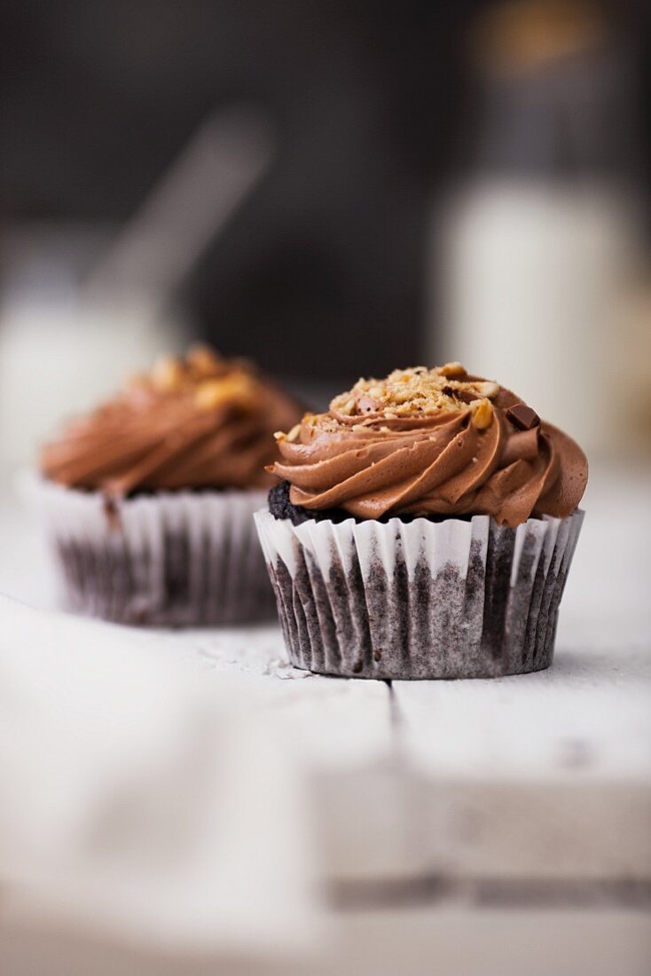 Nutella Cup Cake garnished with hazelnuts