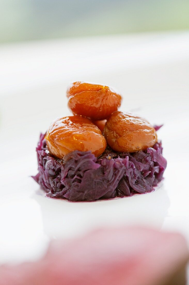 Red cabbage with glazed chestnuts