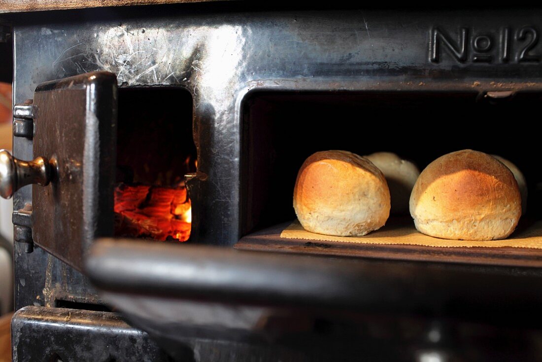 Bread is baking in stove