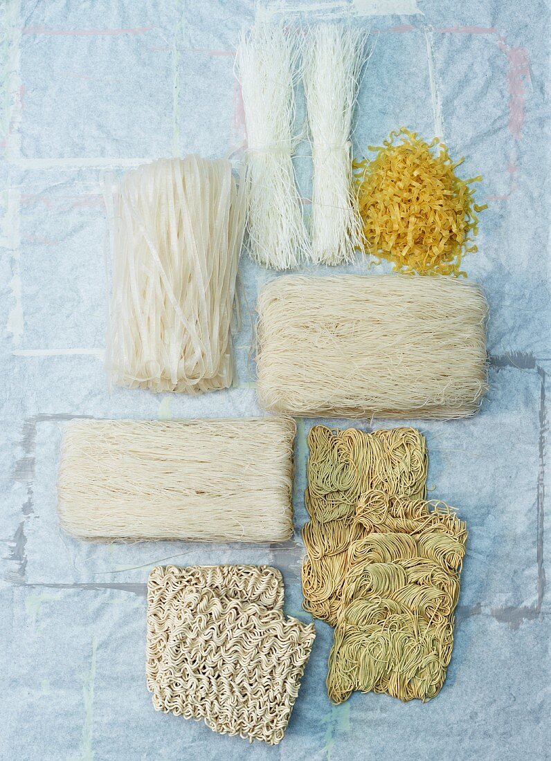 Assorted types of noodles from Asia