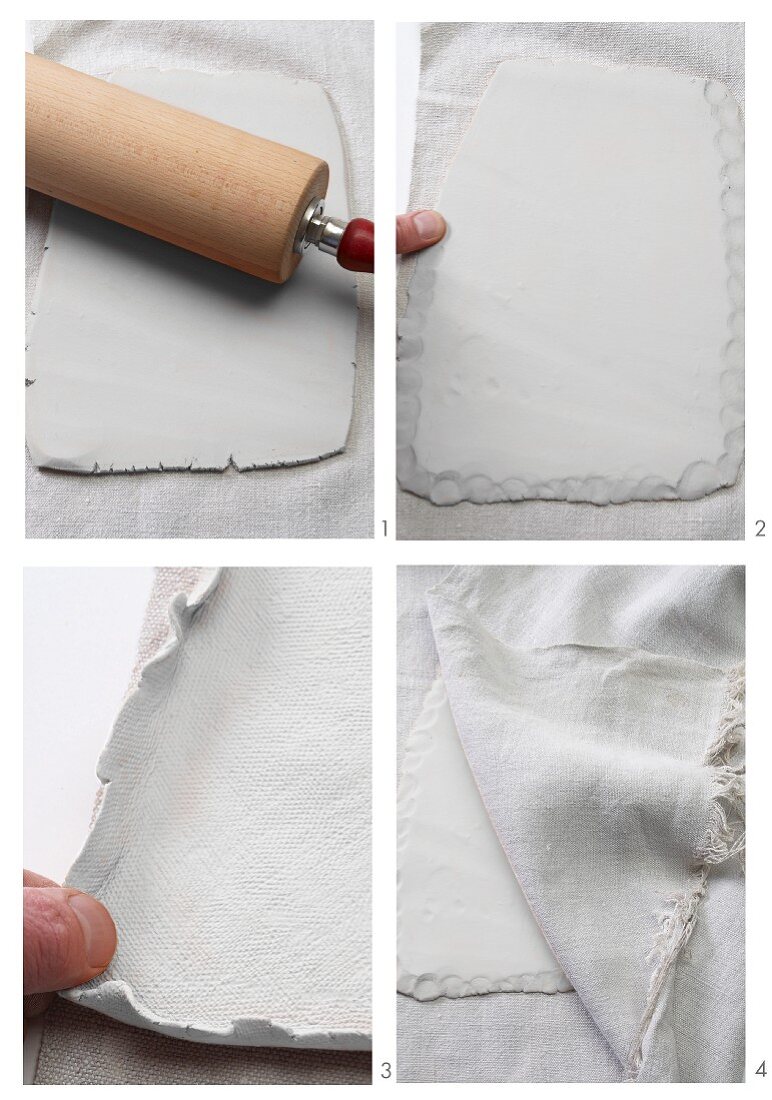 Hand-crafting a plate using modelling clay and linen cloth