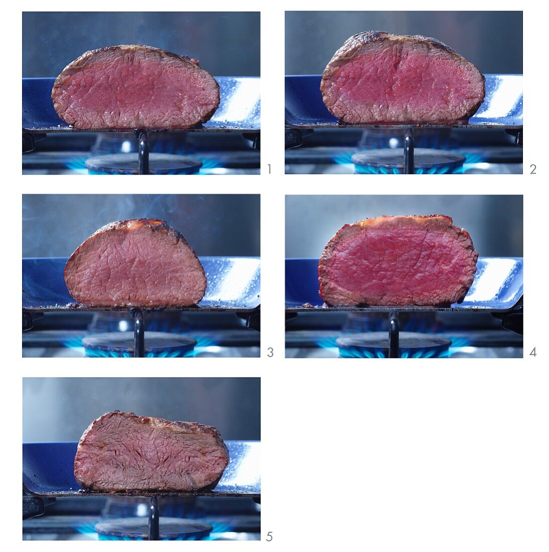 Beef steak, cooked to different degrees